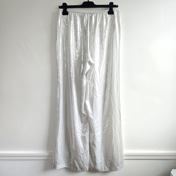 New Zara Shiny Silver Mid Rise Elastic Waist Wide-Leg Pajama Style Pants Medium - Picture 10 of 12